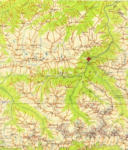 Туристская карта Архыза с указанием гор, перевалов и высот в мелком масштабе